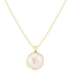 Tewiky Cross Necklace for Women-Dainty Simple 14k Gold Plated Cross Pendant Cute Necklaces for Women Jewelry