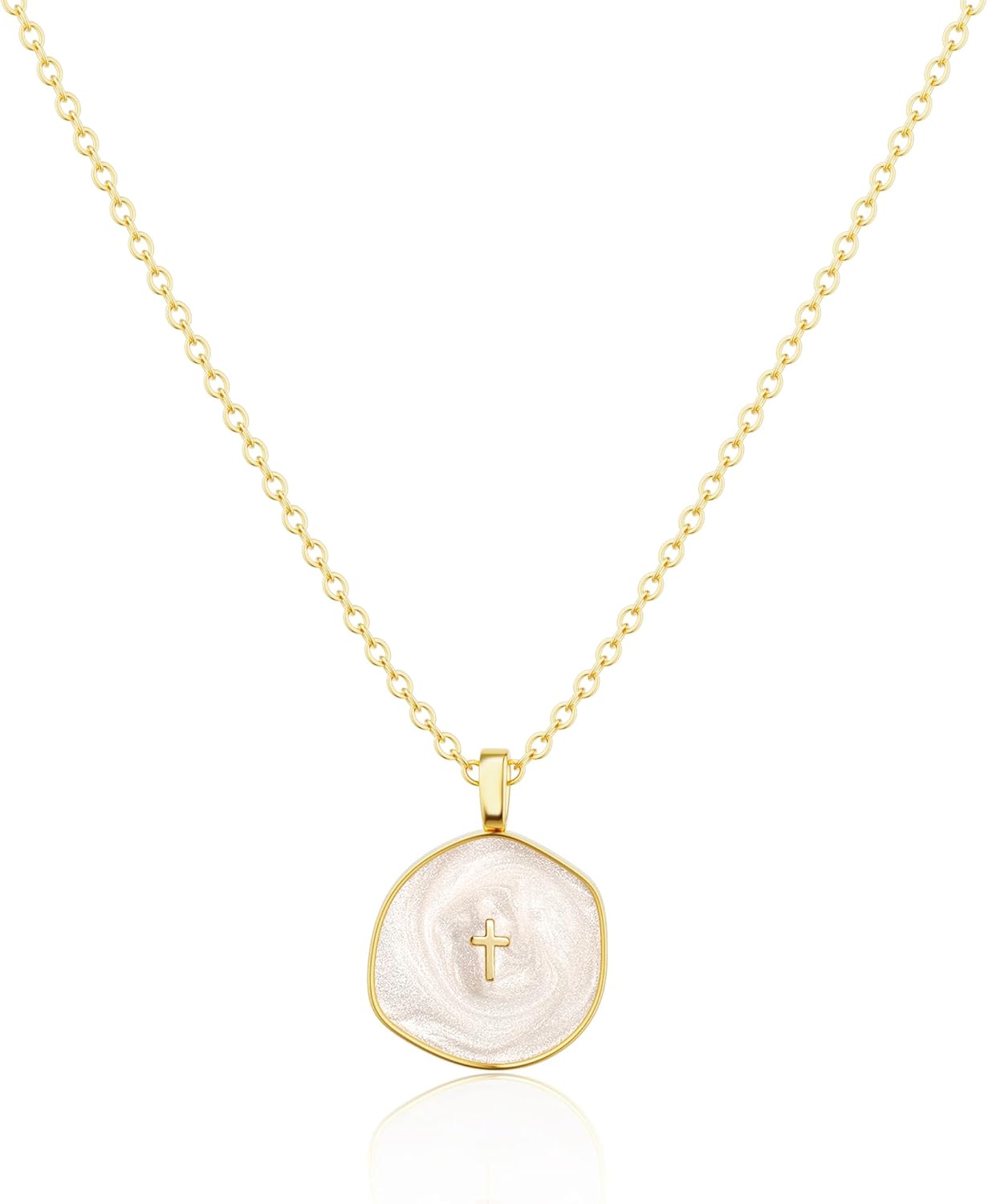 Tewiky Cross Necklace for Women-Dainty Simple 14k Gold Plated Cross Pendant Cute Necklaces for Women Jewelry