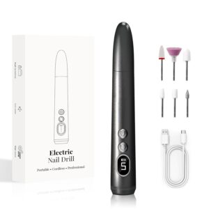 Beginner Nail Drill Kit (Ideal for Nail Beginners!) – Easy & Gentle Practice for Home Learning, 5 Adjustable Speeds with LED Light, Cordless Rechargeable, Lightweight Grip (Grey)