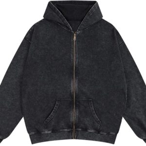 Mens Zip Up Hoodie Women Full Zip Hoodies Vintage Acid Wash Oversized Sweatshirts Hooded Sweatshirt Streetwear