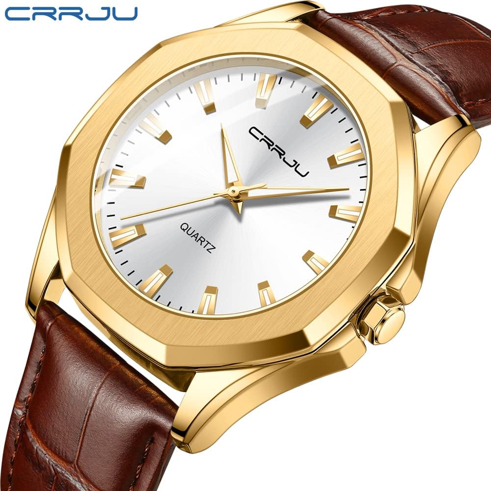 CRRJU Men's Fashion Luxury Classical Leather Watches for Men Business Simple Luminous Analog Quartz Wristwatches - Image 3