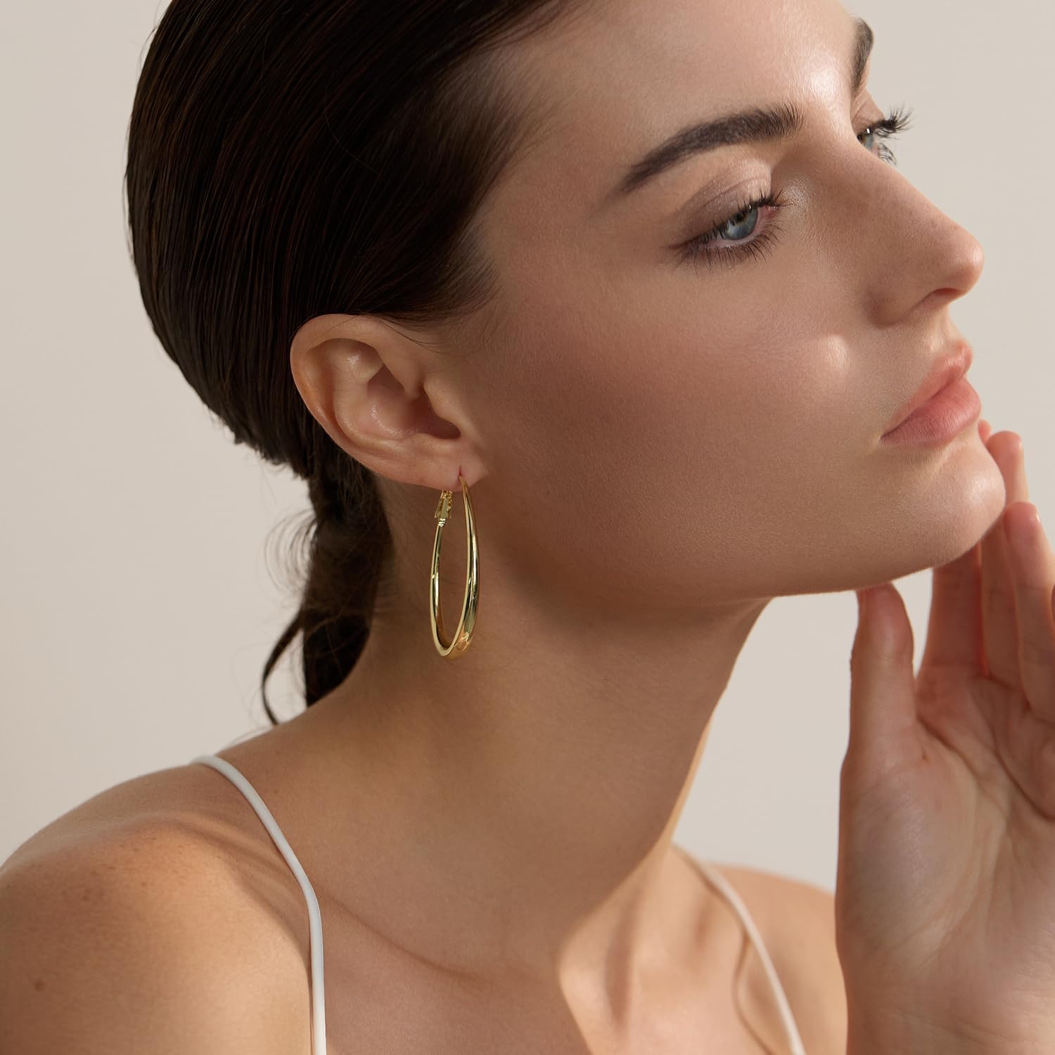 Lightweight Oval Hoop Earrings for Women - 14K Gold Plated, Rose Gold Plated and Sterling Silver Plated Large Oblong Hoop Earrings for Women Statement Jewelry Gift - Image 2