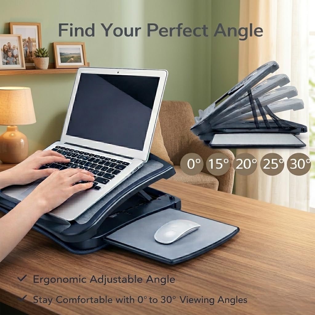 MAX SMART Laptop Lap Pad Laptop Stand with Attached Mouse Pad, Cushion and USB Cooling Fan, Non-Slip Heat Shield Tablet Computer Stand for Sturdy Work Station for Home, Office, Bed Sofa, Couch and Car - Image 5