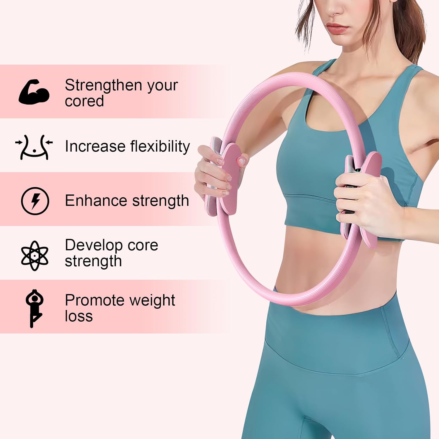Pilates Ring 15 Inch Magic Circle Ring, Dual Padded Handles Pilates Rings Circle, Adjustable Yoga Ring - Image 3