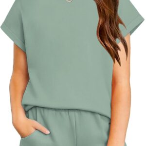 Arshiner Girls Summer 2 Piece Outfits Short Sleeve T Shirts Top and Shorts Clothing Sets with Pockets