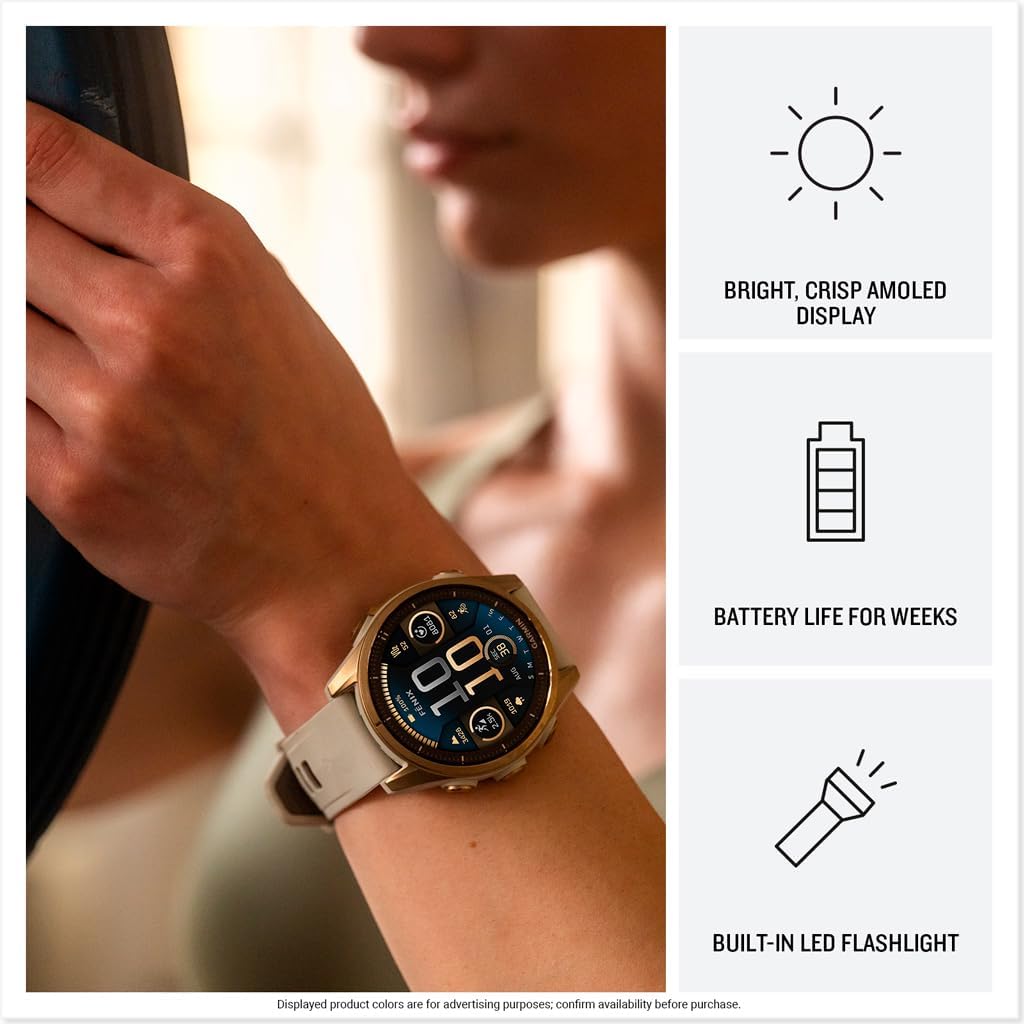 Garmin fēnix® 8 – 47 mm, AMOLED, Sapphire, Premium Multisport GPS Smartwatch, Long-Lasting Battery Life, Dive-Rated, Built-in LED Flashlight, Carbon Gray DLC Titanium with Pebble Gray Band - Image 4