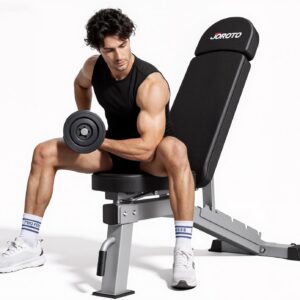 JOROTO Adjustable Weight Bench, Foldable Bench Press Bench of Home Gym Strength Training, Incline Decline Flat Utility Workout Bench with Wheels, Extended Backrest | Multiple Positions [MD80-1300LBS]