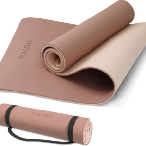 PAIDU Yoga Mat Non Slip Anti-tear,extra thick-2/5 inch（10MM）High Resiliency Professional POE Yoga Mats for Women Men Kids,72″x24″inch,Workout, Yoga, Pilates and Floor Exercise, with Carrier Strap