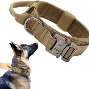 Tactical Dog Collar Adjustable Military Nylon Dog Collar with Control Handle and Heavy Duty Metal Buckle for Medium and Large Dogs (Brown,L)