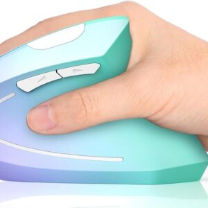 Lekvey Ergonomic Mouse, Vertical Wireless Mouse, Rechargeable 2.4G Optical Carpal Tunnel Mice: 800/1200 / 1600 DPI, 6 Buttons, for Laptop, PC, Mac, Computer, Desktop, Notebook etc, Green Purple