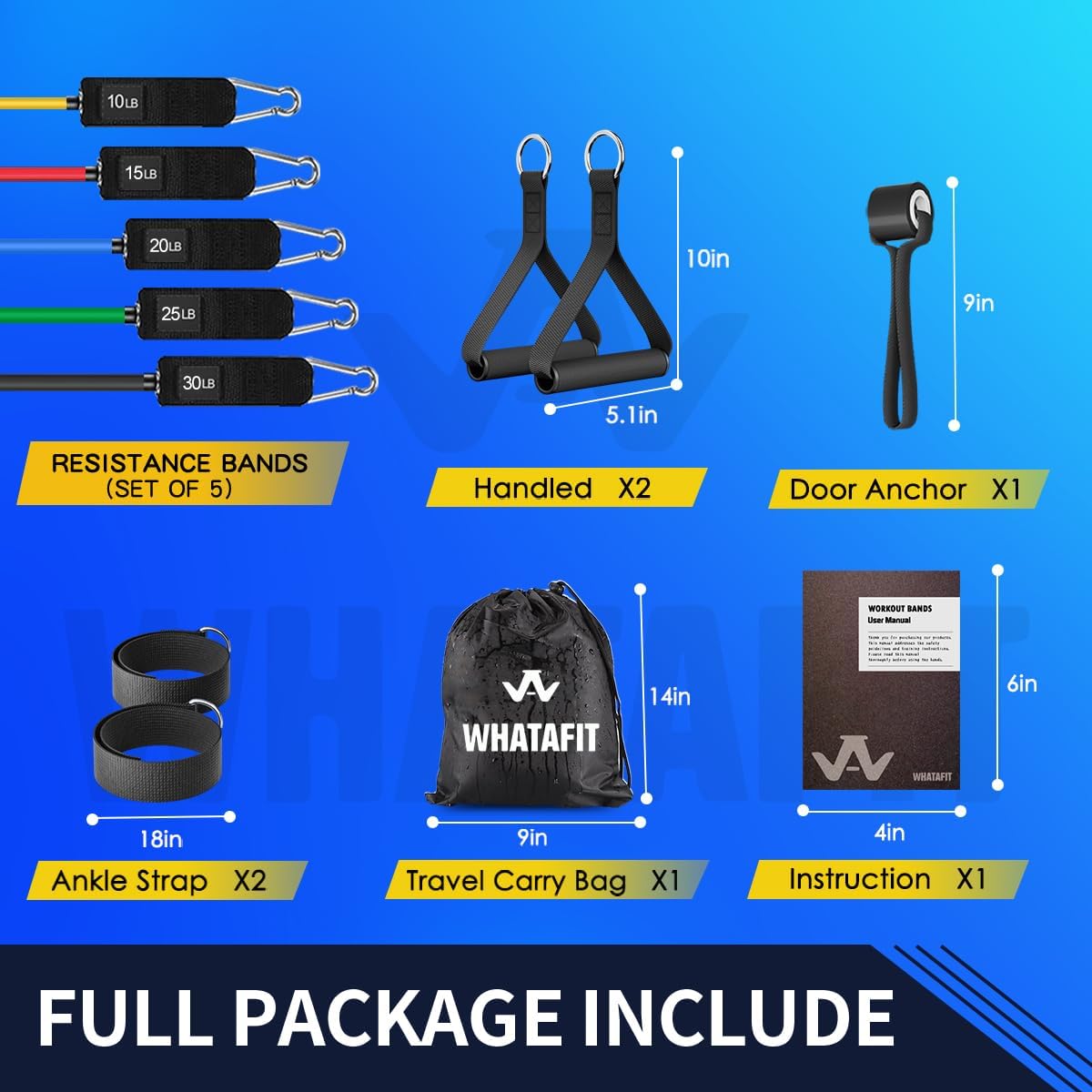 WHATAFIT Resistance Bands Set with Handles - Exercise Bands Home Gym Strength Training Equipment, Includes Door Anchor & Ankle Straps for Full Body Workout Bands, Physical Therapy - Image 3