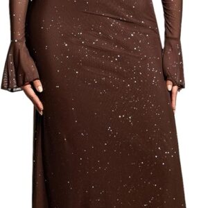 KUTUMAI Women Off Shoulder Bodycon Maxi Dress Long Sleeve Mesh Ruched Party Formal Wedding Guest Dresses