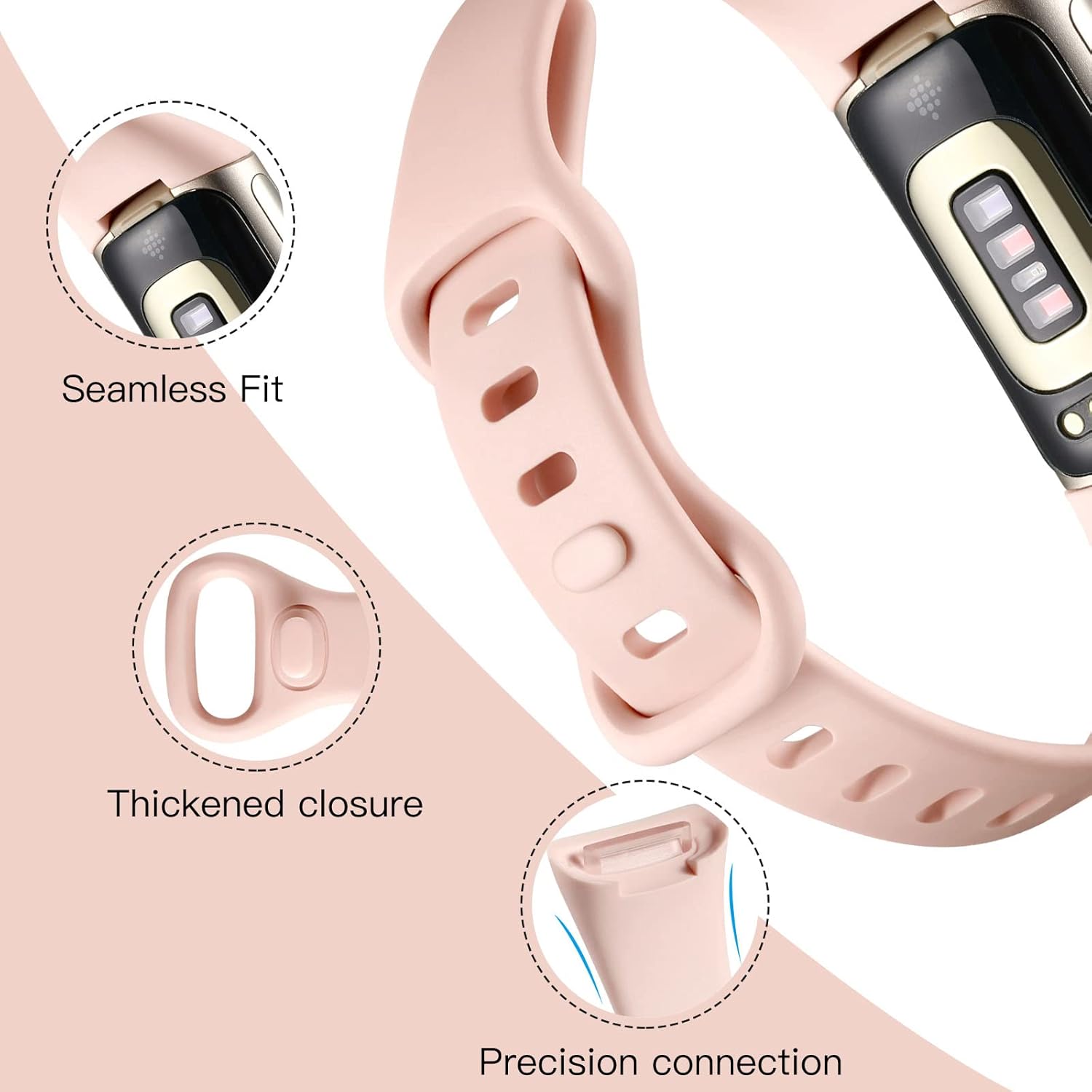 Maledan Slim Band Compatible with Fitbit Charge 5 Bands/Charge 6 Bands Women Men, Soft Silicone Adjustable Sport Band Wristbands for Fitbit Charge 5/Charge 6 Fitness Tracker, 3 Pack Black/Gray/Pink - Image 3