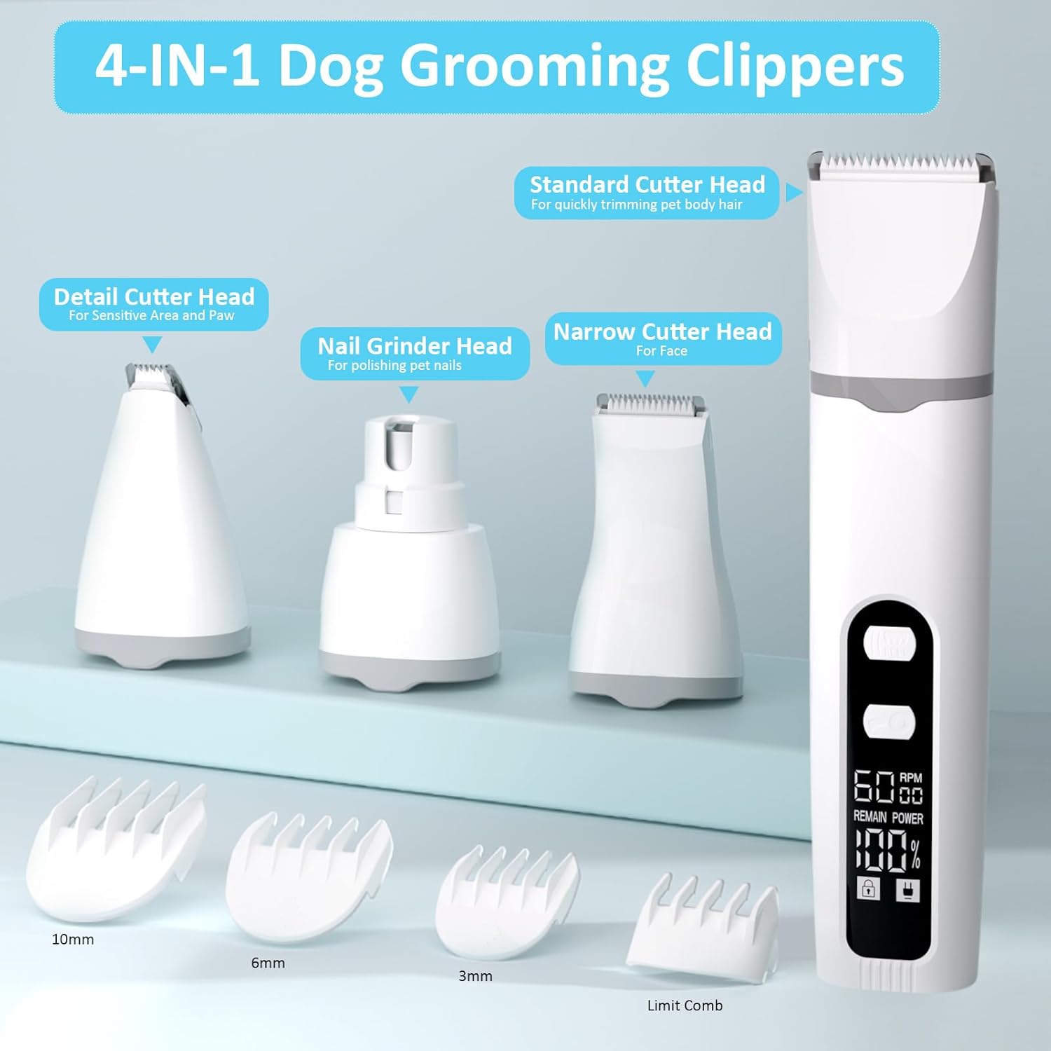 Dog Clippers for Grooming, 4 in 1 Dogs Paw Trimmer Pet Grooming Kit, Low Noise Dog Shavers with Nail Grinder Quiet, Rechargeable Cordless Electric Pets Clippers, 2-Speed Pet Hair Trimmer for Dogs Cat - Image 2