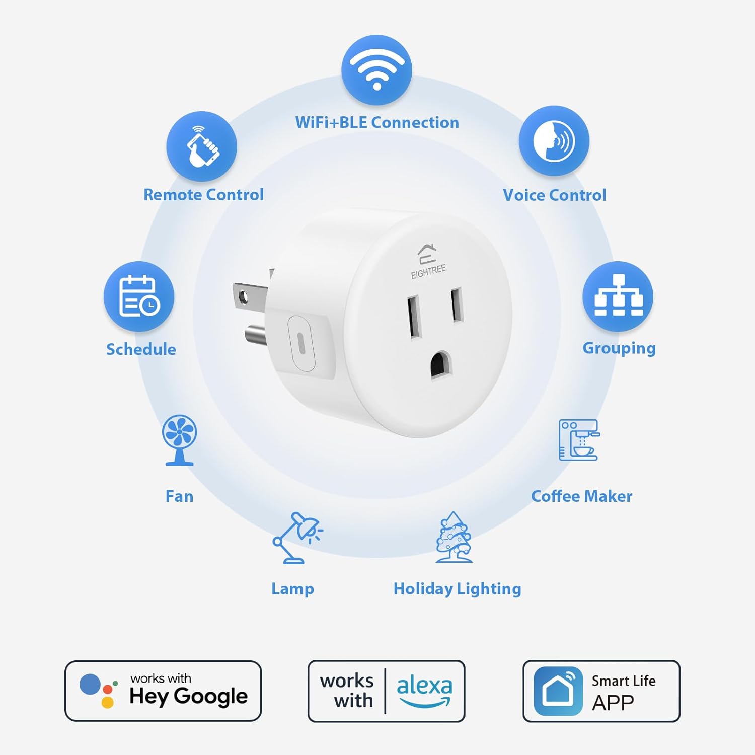 EIGHTREE Smart Plug, WiFi Outlet Works with Alexa & Google Home, Smart Home Socket with Remote Control & Timer Function, 2.4GHz WiFi Only, 4 Packs - Image 2