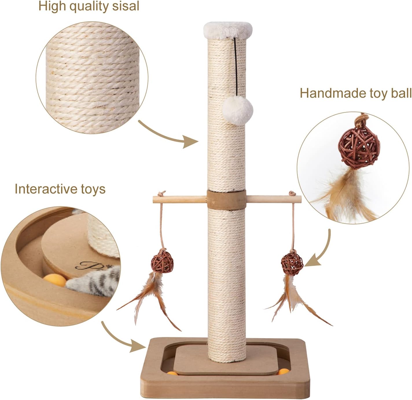 PEEKAB Cat Scratching Post Sisal Scratch Posts for Indoor Kittens and Cats,with Interactive Tracking Toys Suitable for Vertical Scratcher of Small and Medium-Sized Cats 25 Inches Beige - Image 2