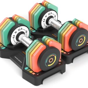Adjustable Dumbbells Set 22.5LB Pair, 1-Sec Fast Adjustable 5 Free Weights, Premium Comfort Non-slip Metal Handle, Compact Size for Full Body Home Workout
