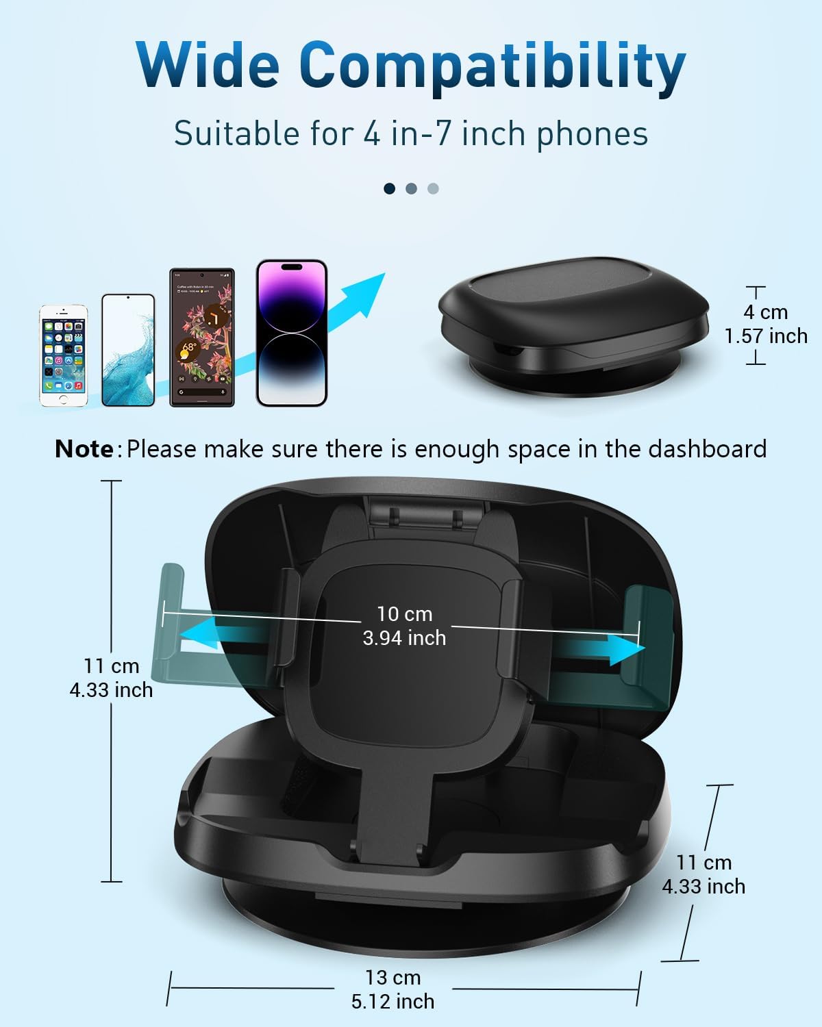 Phone Mount for Car, 360° Rotatable Dashboard Horizontal & Vertical Viewing Cell Phone Holder, Washable Reusable Car Phone Mount, for iPhone Samsung & Smartphones - Image 4
