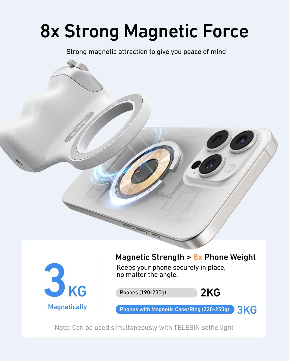 TELESIN Fun Shot Magnetic Phone Camera Grip + C03 Magnetic Selfie Light (Silver) Bundle Kit Compatible with iPhone Magsafe & Android, Creator Kit for Selfies/Photography/TikTok/Zoom Calls/Video - Image 7