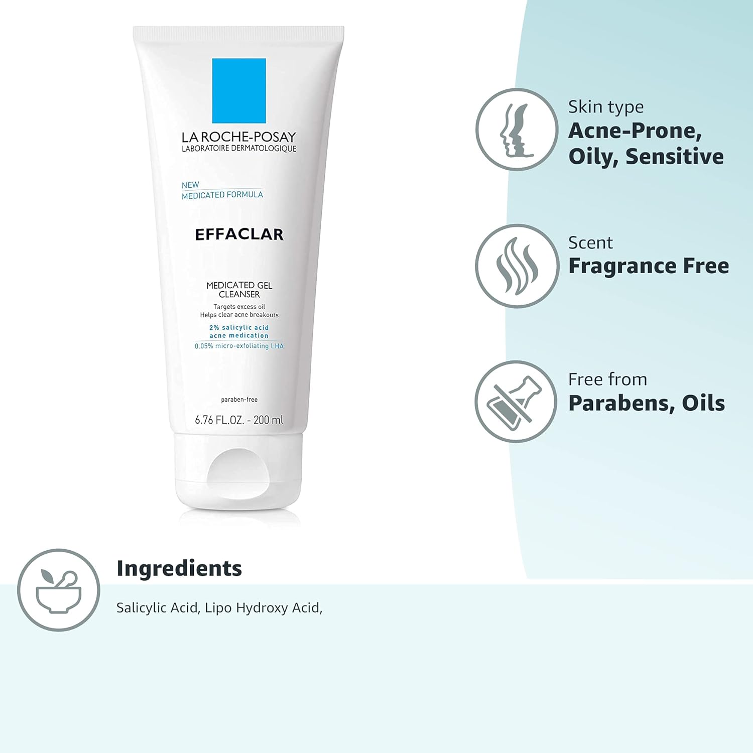 La Roche-Posay Effaclar Medicated Gel Cleanser, 2% Salicylic Acid Cleanser + LHA + Glycerin, Foaming Acne Face Wash, Helps Clear & Prevent Acne Breakouts, Oil Free, Targets Excess Oil - Image 9