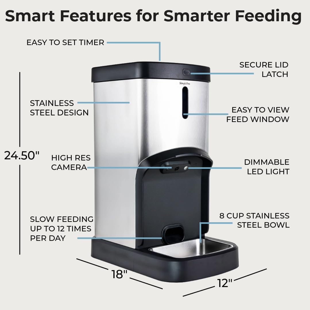 SMARTFeeder 20L Automatic Dog and Cat Feeder – Stainless Steel Pet Food Dispenser with Wi-Fi App, Scheduled Feedings, Portion Control, HD Camera, Speaker & Microphone - Image 2