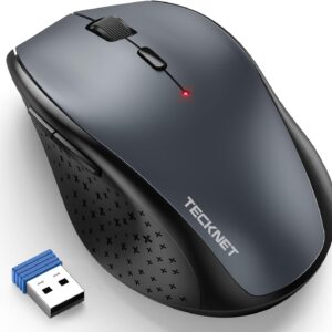 TECKNET Wireless Mouse, 2.4G USB Computer Mouse with 6-Level Adjustable 4800 DPI, Silent Quiet Click，30 Months Battery, Ergonomic Grips, 6 Buttons Portable for PC, Chromebook, Mac – Grey