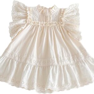 Summer Toddler Girls’ Cotton – Spandex Frilled Princess Dress with Lace Trim and Flutter Sleeves