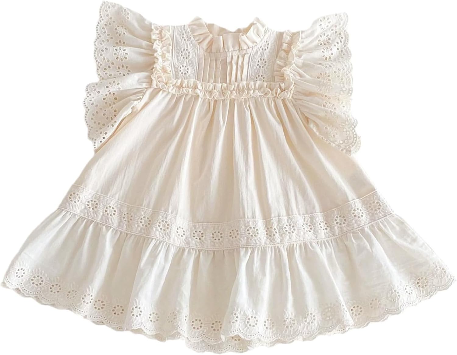 Summer Toddler Girls’ Cotton - Spandex Frilled Princess Dress with Lace Trim and Flutter Sleeves