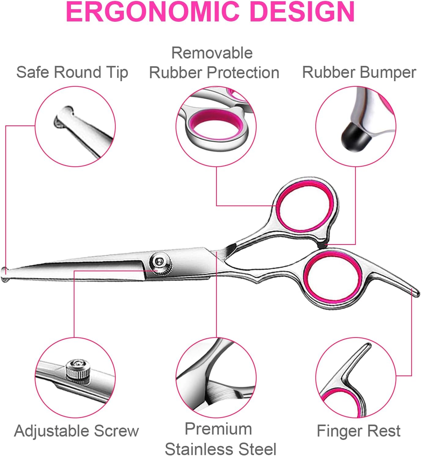 TINMARDA 5 in1 Dog Grooming Scissors Kit, Professional Dog Scissors for Grooming with Safety Round Tips, Titanium Coated Grooming Shears for Dogs Cat Pet At Home - Image 5
