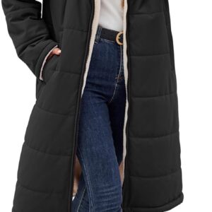 Womens Winter Coat Long Coats Sherpa Fleece Quilted Puffer Jackets with Hood Zip Warm Thicken Outwear