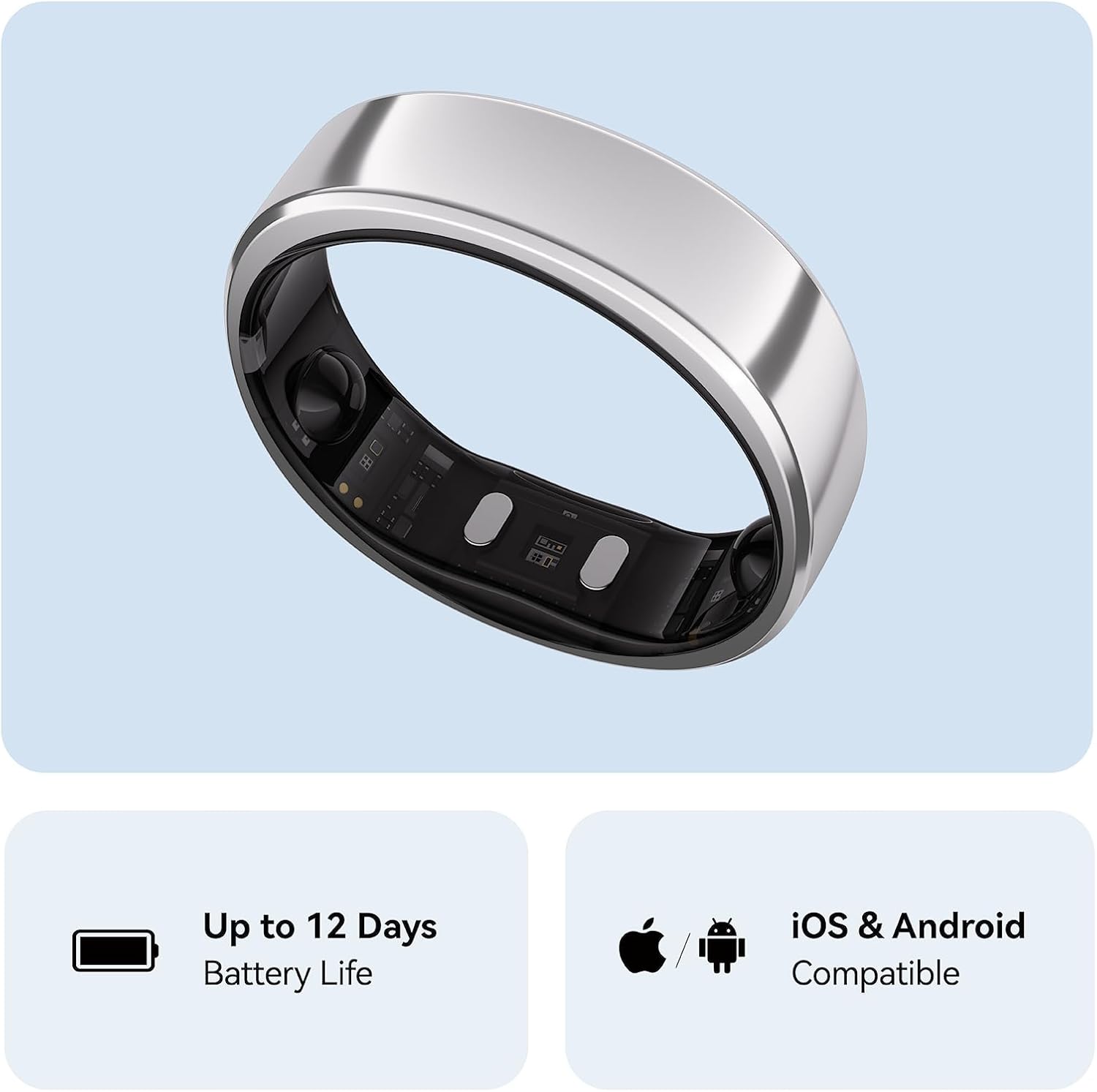 RingConn Gen 2, World’s First Smart Ring with Sleep Apnea Monitoring, No APP Subscription, 12-Day Battery Life, Stress/Heart Rate/Women's Health Tracker, Android & iOS Compatible (Silver, Size 8) - Image 7