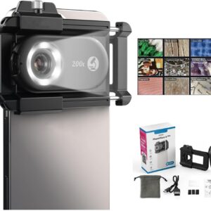 200X Phone Microscope Lens with CPL Filter & LED Light, Anti-Glare Pocket Macro Camera Attachment for iPhone & Android, Ideal for Coin Collecting, Jewelry Appraisal & STEM