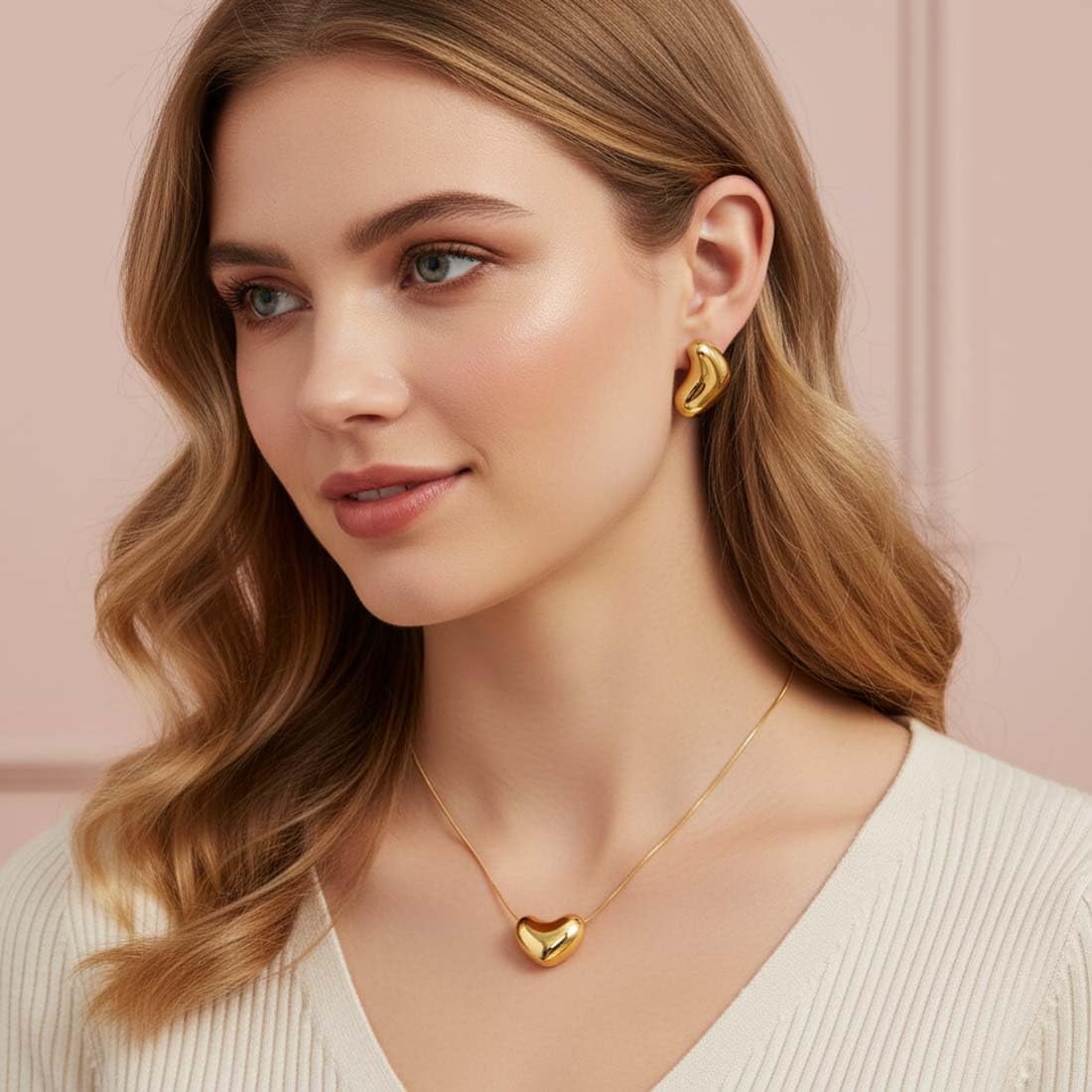 Modern Minimalism Earrings/Necklace Dainty 18k Gold Plated Pendant Necklace Earrings Trendy Heart Jewelry for Women - Image 8