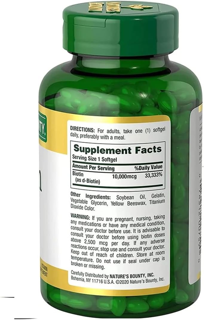 Nature's Bounty Biotin 10,000 mcg, 250 Rapid Release Softgels - Image 4