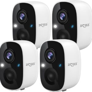 Dzees 2K Security Cameras Wireless Outdoor, Battery Powered AI Motion Detection Spotlight Siren Alarm WiFi Surveillance Indoor Home Camera, Color Night Vision, 2 Way Audio, SD/Cloud IP66, 4 Pack