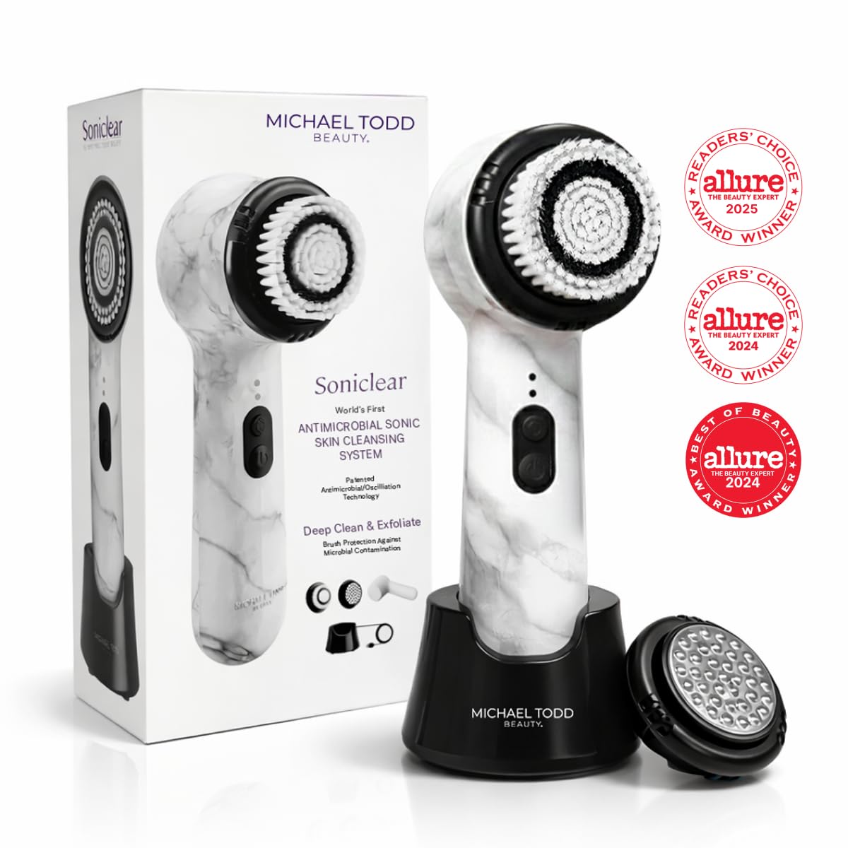 Michael Todd Beauty Soniclear Allure 2024 Best of Beauty Winner Facial Cleansing + Exfoliation Brush System with Antimicrobial Protected Bristles, 4 speeds, Serum Infusion Head + Travel Case - Image 3