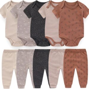 Kiddiezoom Baby Layette Set Baby Boys’ 9-Piece Bodysuits Pants Set Toddler Girl Boy Unisex Baby Gift Sets