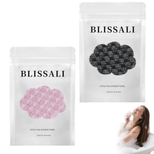 Blissal Exfoliating Shower Towel, 2-in-1 Exfoliating Towel, Premium Scrub Wash Cloth for Body Face, Blissal exfoliatings Towels-Body Scrubber with 2 Sides for All Skin Types (Black+Pink)