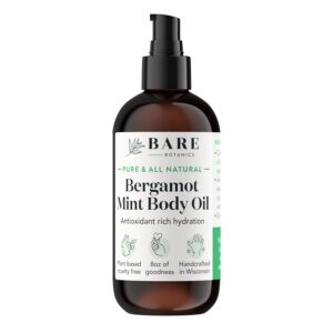 BARE BOTANICS 8 oz Moisturizing Mint Body Oil – 100% Pure & Natural for Skin & Nails – Perfect for Moisturization – Vegan, Cruelty Free & Naturally Scented Hair Oil