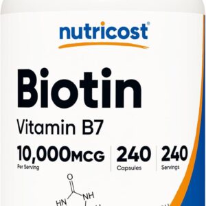 Nutricost Biotin (Vitamin B7) 10,000mcg (10mg) Vitamin Supplement, 240 Capsules – Vegetarian, Gluten Free, Quick Release, Non-GMO
