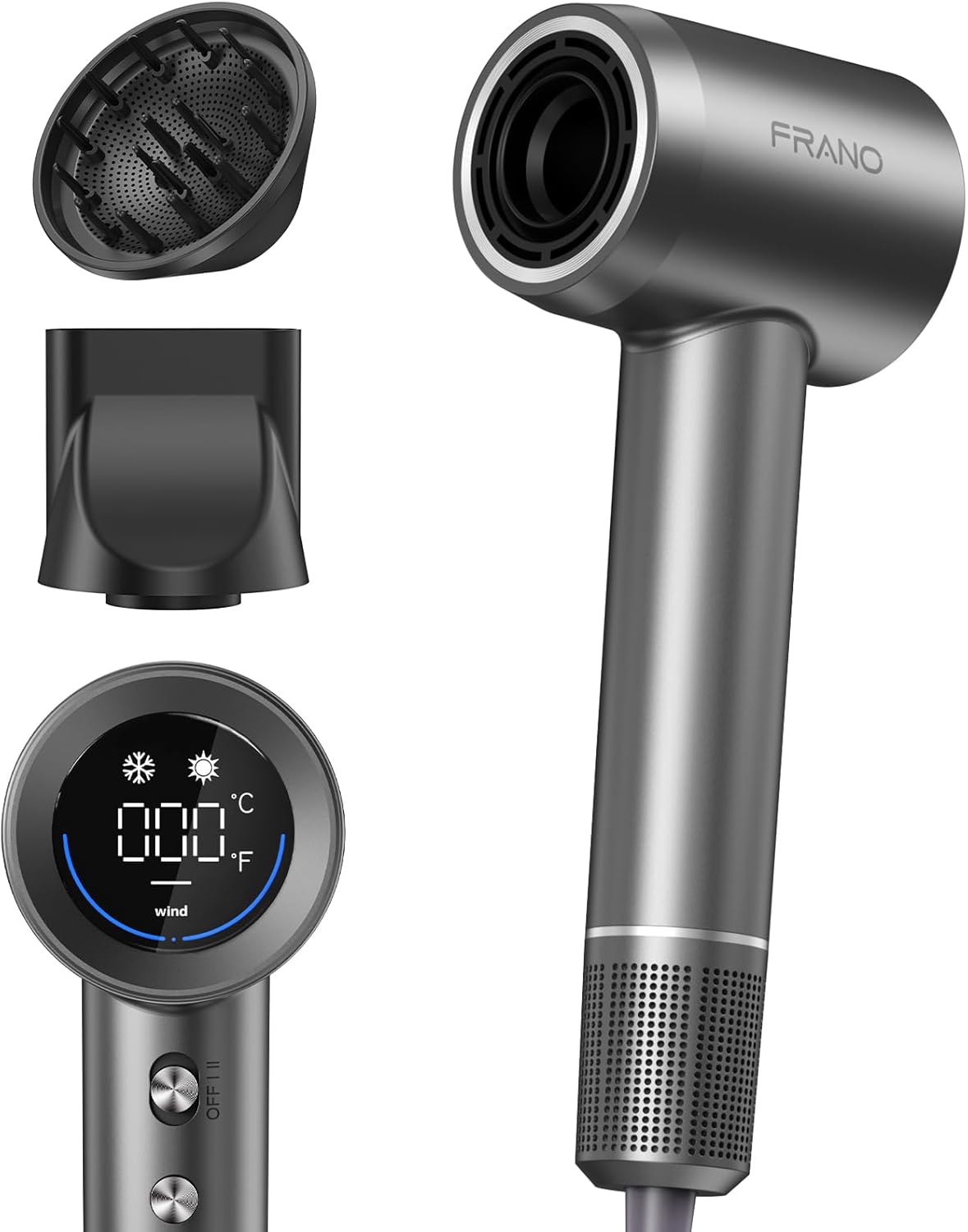 Hair Dryer for Women, Professional High-Speed & 200 Million Ionic Hairdryer, Fast-Drying Low Noise with Magnetic Diffuser & Nozzle, HD Display, Light and Quiet Hair Blow Dryer, Gifts for Men and Women