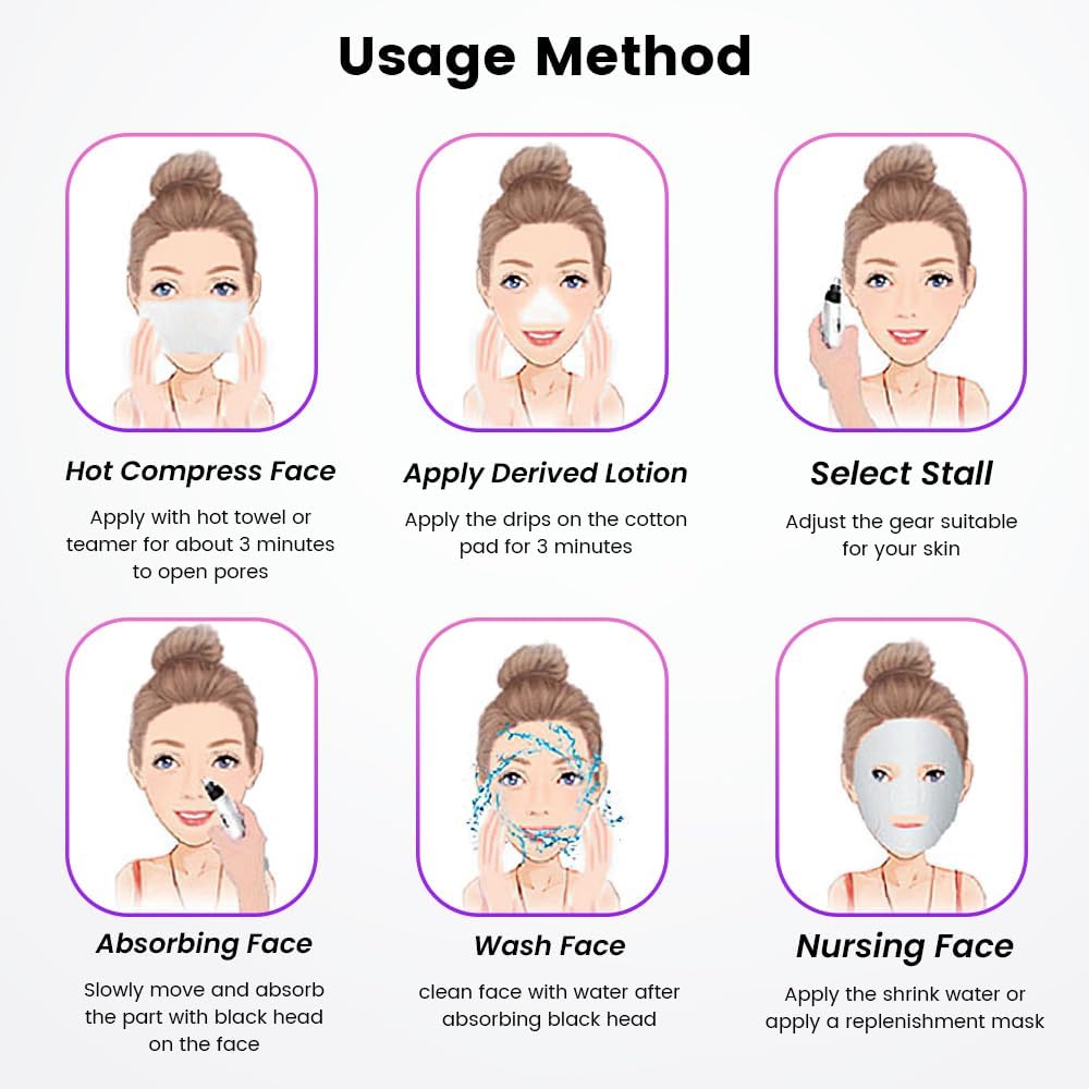 Blackhead Remover Pore Vacuum with Heating Function, Electric Comedone Extractor with 3 Suction Levels & 9 Modes, for Deep Pore Cleansing on Nose and Face with 5 Interchangeable Heads - Image 9