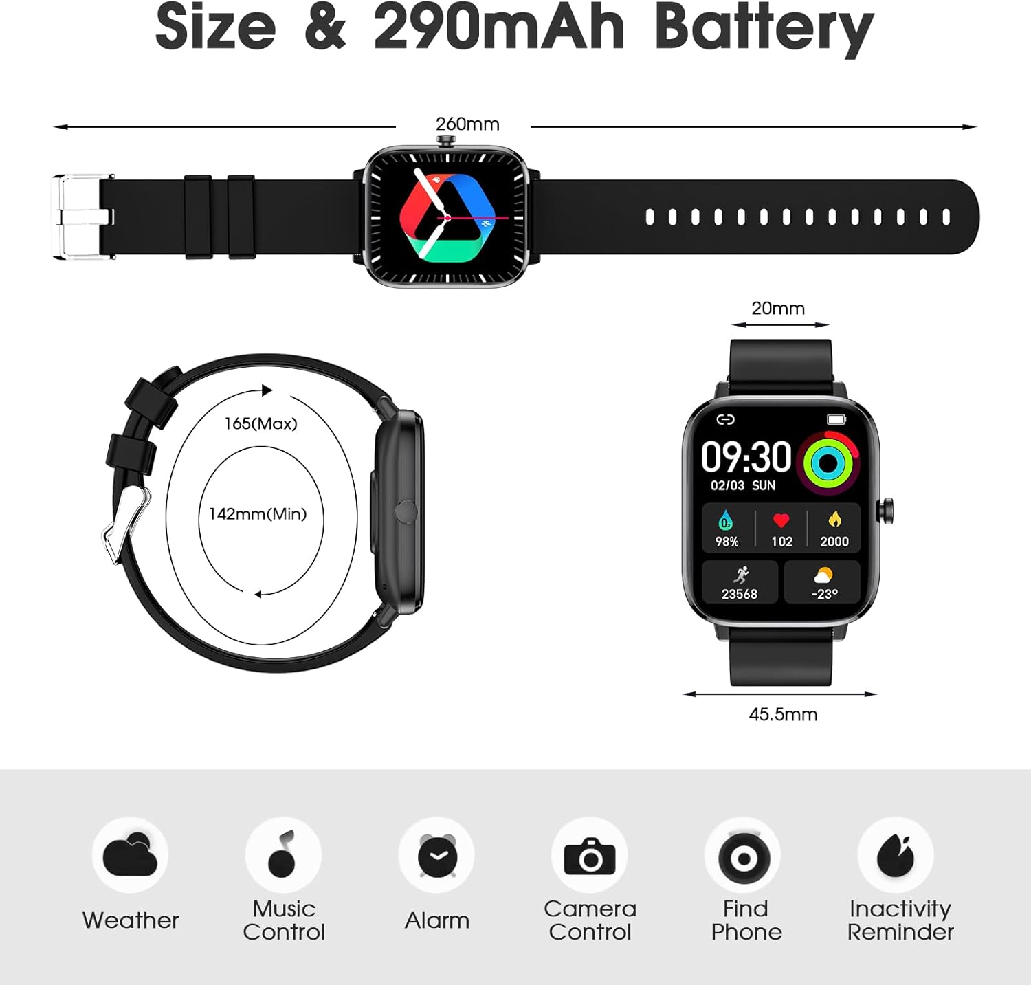 Smart Watch (Answer/Make Call): 1.85" Waterproof Fitness Trackers with 24-Hours Blood Pressure Heart Rate SpO2 Sleep Monitor Watches for Men Women, iPhone Android Compatible (Stone Black) - Image 9