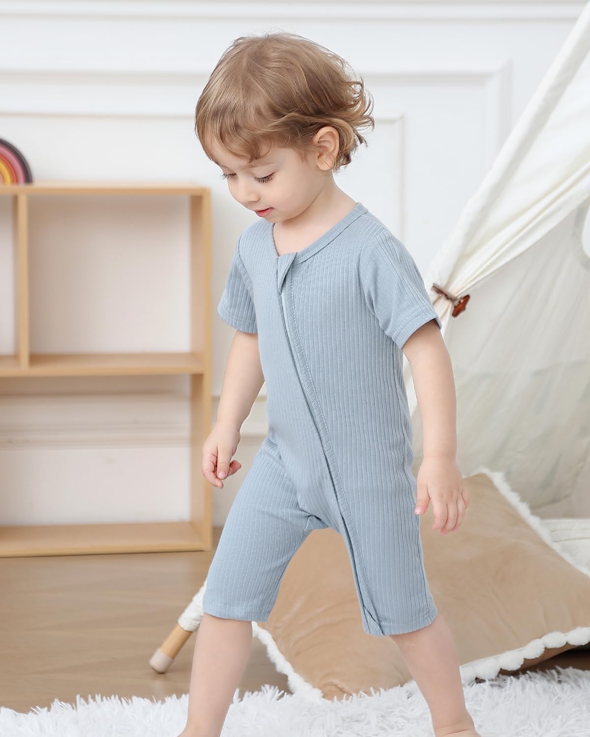 Bafeicao Baby Boy Girl 3 Pack Short Sleeve Rompers Ribbed Cotton 2 Way Zipper Solid Romper One Piece Jumpsuits Clothes - Image 3