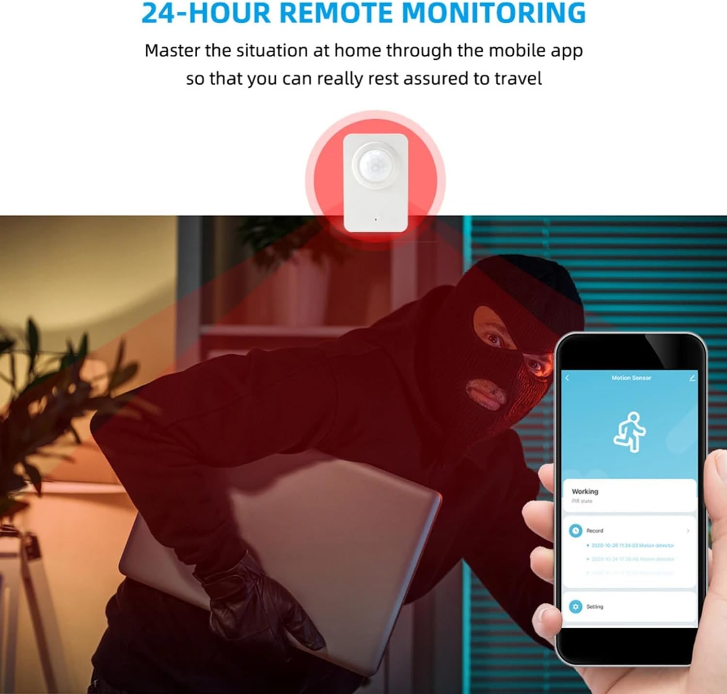 WiFi Smart Motion Sensor: Indoor PIR Motion Detector, Free App Alert, Tuya App Remote Monitor, USB & Battery Dual Power Supply, Infrared Wireless Alarm System for Home Security & Home Automation - Image 3