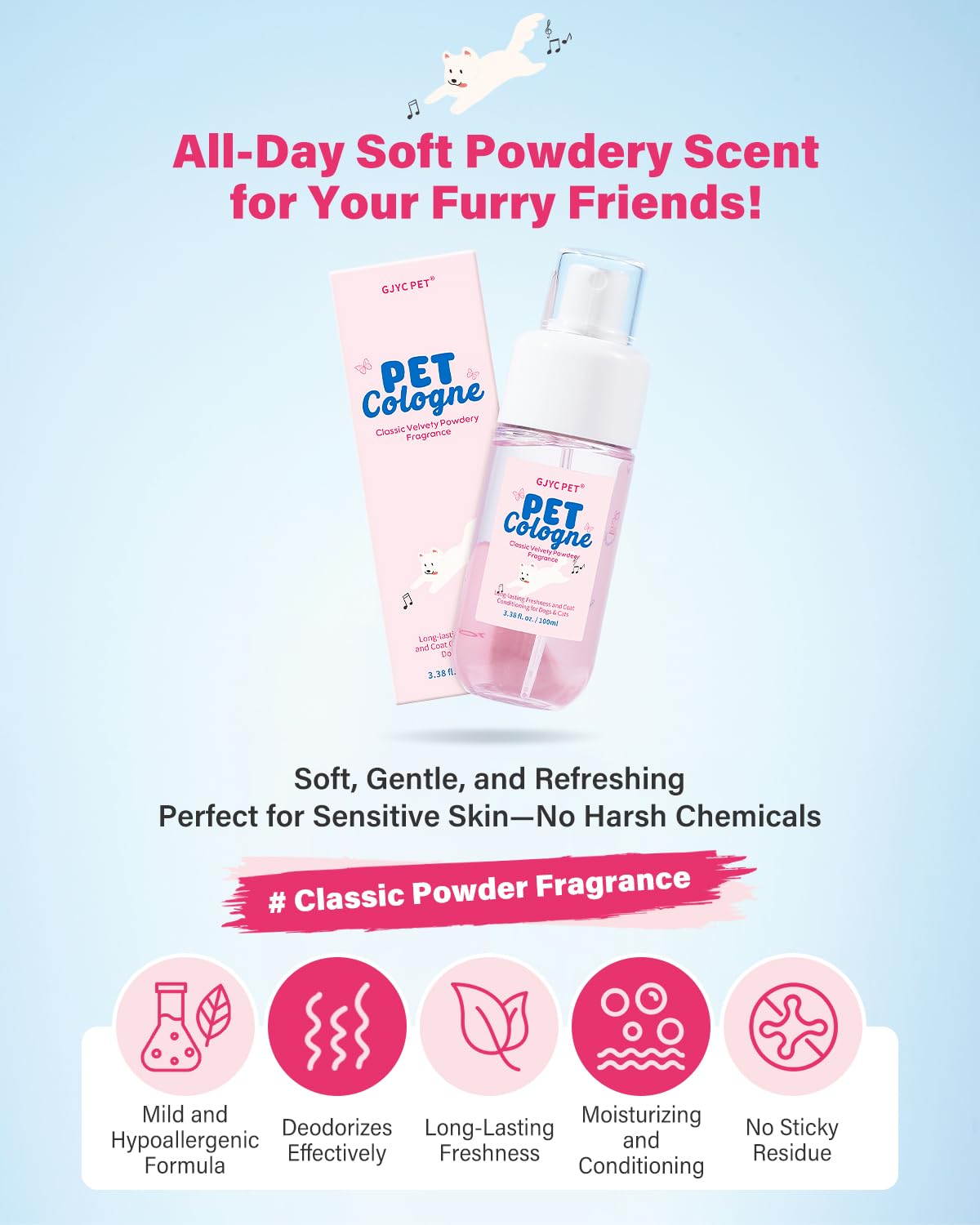 Dog & Cat Cologne | Long-Lasting Classic Powdery Scent | Fur-Conditioning, Non-Sticky Odor Control Formula | Travel-Friendly, 3.38 fl. oz - Image 2