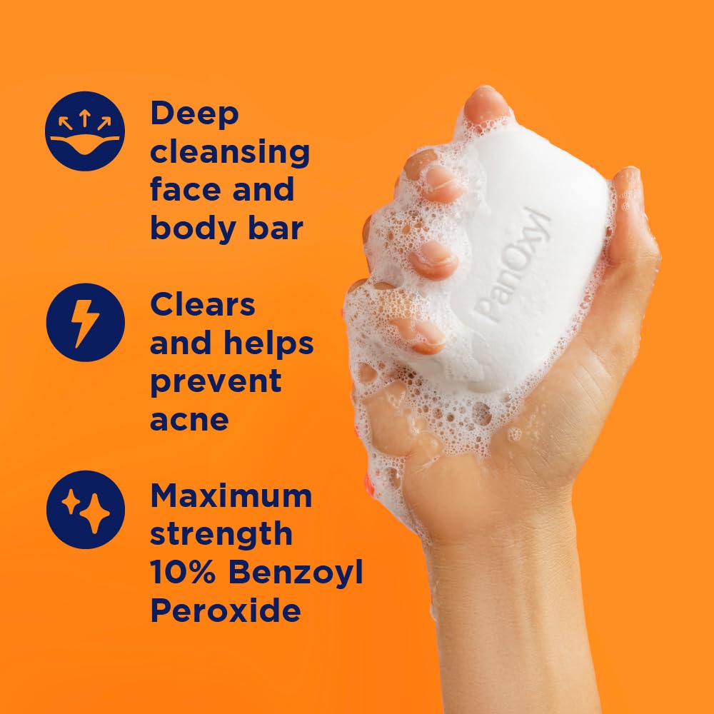PanOxyl Acne Treatment Bar with 10% Benzoyl Peroxide, Maximum Strength Bar Soap for Face, Chest and Back, Benzoyl Peroxide Soap Body Wash, Vegan, For Acne Prone Skin, 4 oz - Image 3