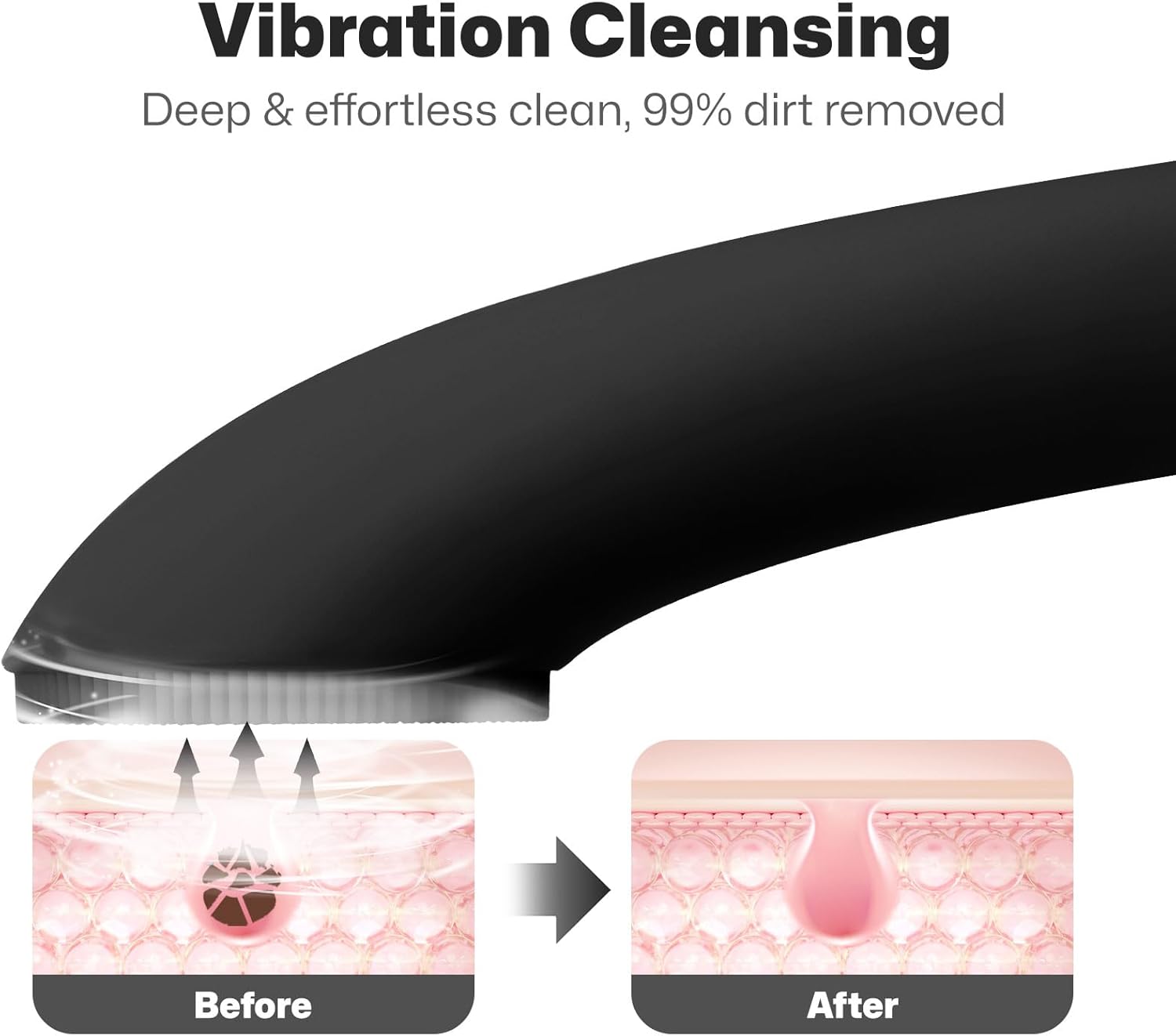 PRITECH Facial Cleansing Brush, Rechargeable Silicone Face Scrubber with Heat Massage End, Vibrating Exfoliator Scrubber for Deep Cleaning, Waterproof Face Brush for Women and Men (Black) - Image 2