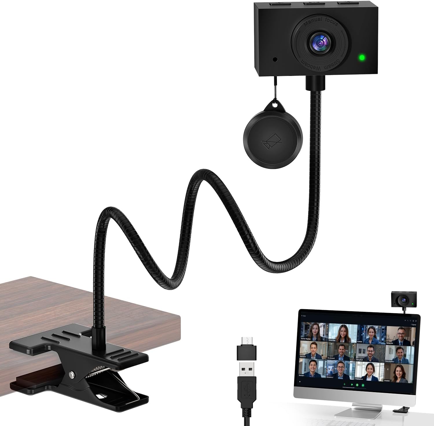 Webcam for PC, 1080P Streaming Camera, Web Camera for Desktop Computer/Laptop Webcam with Microphone, Plug and Play USB Web cam, Manual Focus, for Live Streaming, Video Calls, Meetings (black)