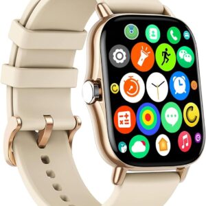 Smart Watch, 1.81″ Upgraded Full Touchscreen Smart Watch for Android iPhones with Bluetooth Call, Sleep Tracker, Multiple Sports Fitness Tracker with Smart Watches for Women Men (Gold)